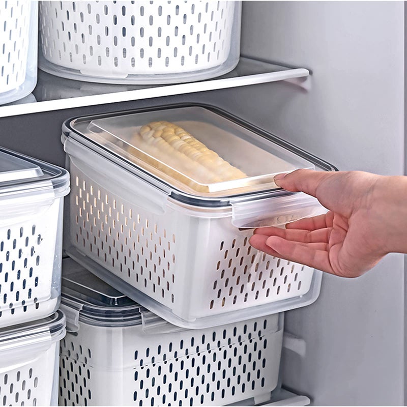 Ronanemon 3Pack Fridge Food Storage Container Set with Lids with Strainer Plastic Fresh Produce Saver Vegetable Fruit Meat Storage Organization  BPA-Free Plastic Produce Keepers(3.15L+1.7L+0.8L) - Image 2